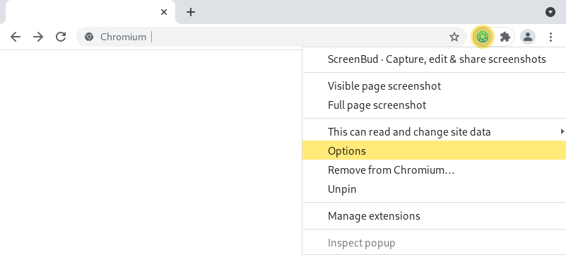 Open ScreenBud options